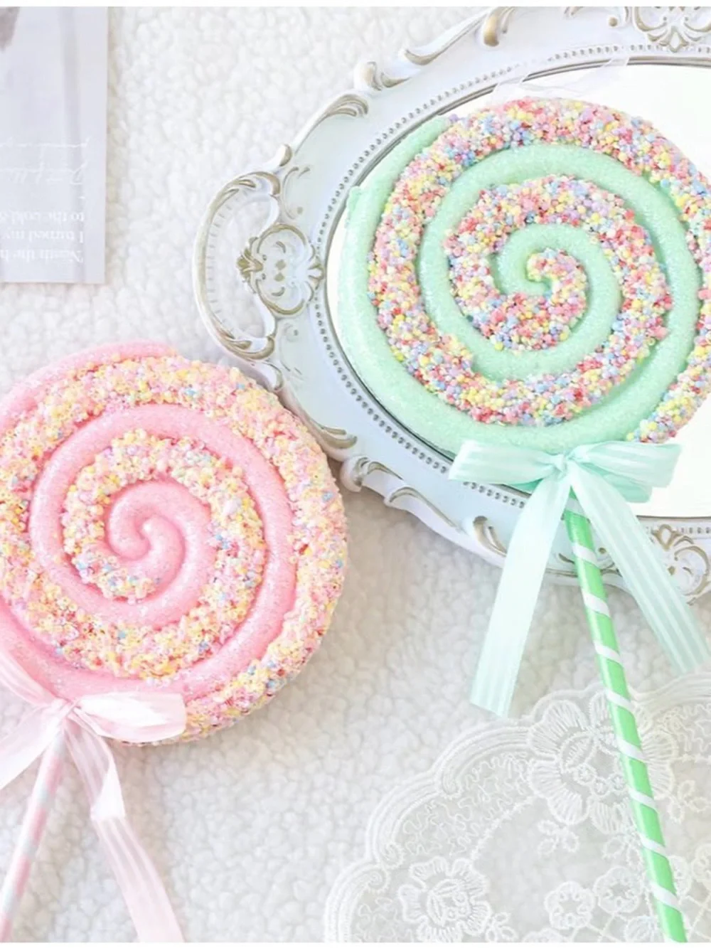 Pastel Candy Swirl Lollipop Ornaments - Pink & Mint